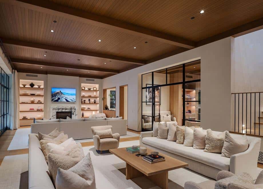 Elegant contemporary living room with cozy sofas and stylish decor.